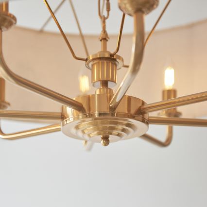 Endon 110727 - Kroonluchter aan ketting HIGHCLERE 8xE14/6W/230V beige/messing Ø 70 cm