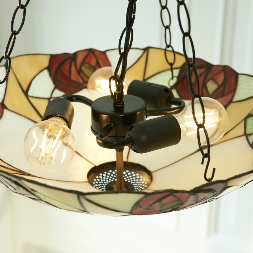 Endon 111879 - Tiffany INGRAM kroonluchter met ketting 3xE27/10W/230V Ø 45 cm