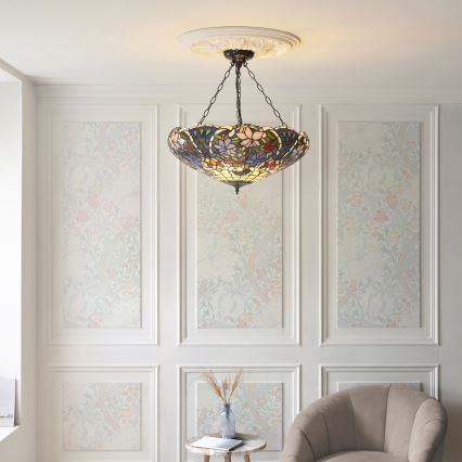 Endon 111887 - Suspension à chaîne Tiffany SULLIVAN 3xE27/10W/230V Ø 57 cm