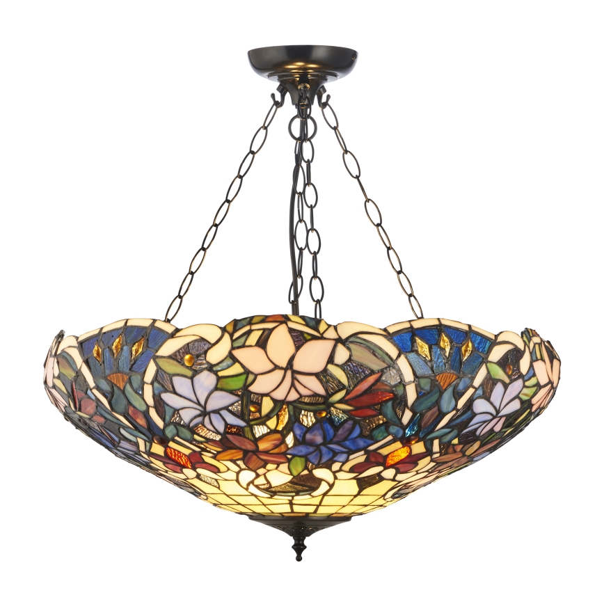 Endon 111887 - Tiffany-kroonluchter SULLIVAN aan ketting, 3× E27-fittingen, max. 10 W, 230 V, Ø 57 cm
