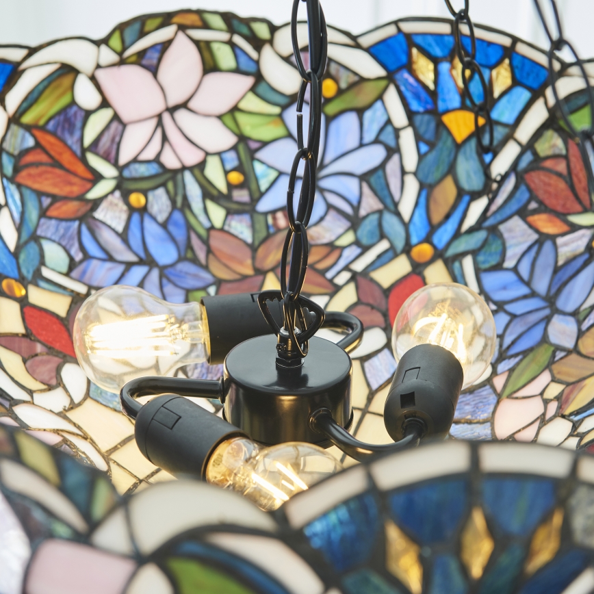 Endon 111887 - Tiffany-kroonluchter SULLIVAN aan ketting, 3× E27-fittingen, max. 10 W, 230 V, Ø 57 cm