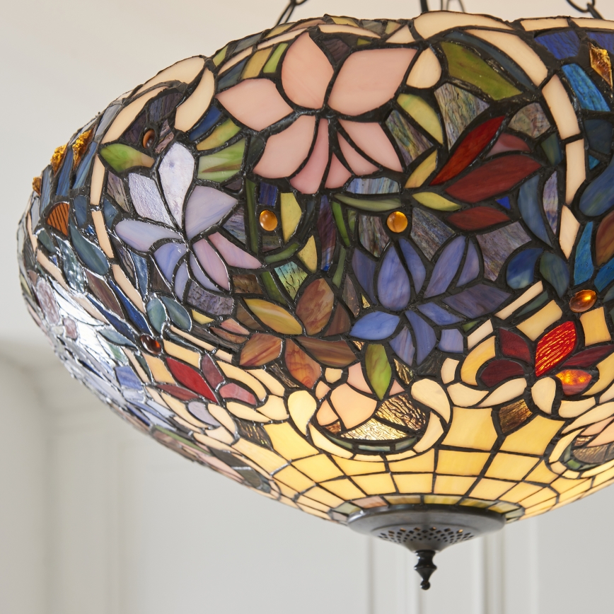 Endon 111887 - Tiffany-kroonluchter SULLIVAN aan ketting, 3× E27-fittingen, max. 10 W, 230 V, Ø 57 cm