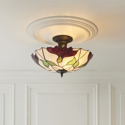 Endon 111896 - Plafonnier à montage affleurant Tiffany BOTANICA 3xE27/10W/230V Ø 45 cm