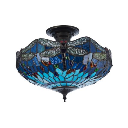 Endon 111897 - Plafonnier Tiffany DRAGONFLY, montage affleurant, 3 x E27 / 10 W / 230 V, Ø 41 cm