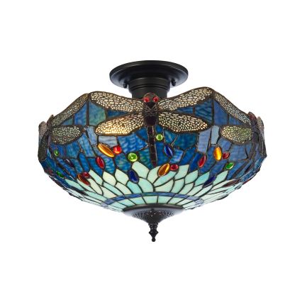 Endon 111897 - Plafonnier Tiffany DRAGONFLY, montage affleurant, 3 x E27 / 10 W / 230 V, Ø 41 cm