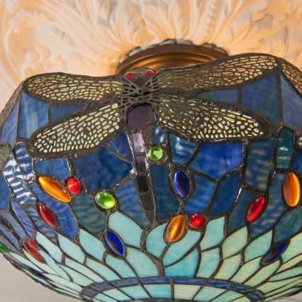 Endon 111897 - Plafonnier Tiffany DRAGONFLY, montage affleurant, 3 x E27 / 10 W / 230 V, Ø 41 cm