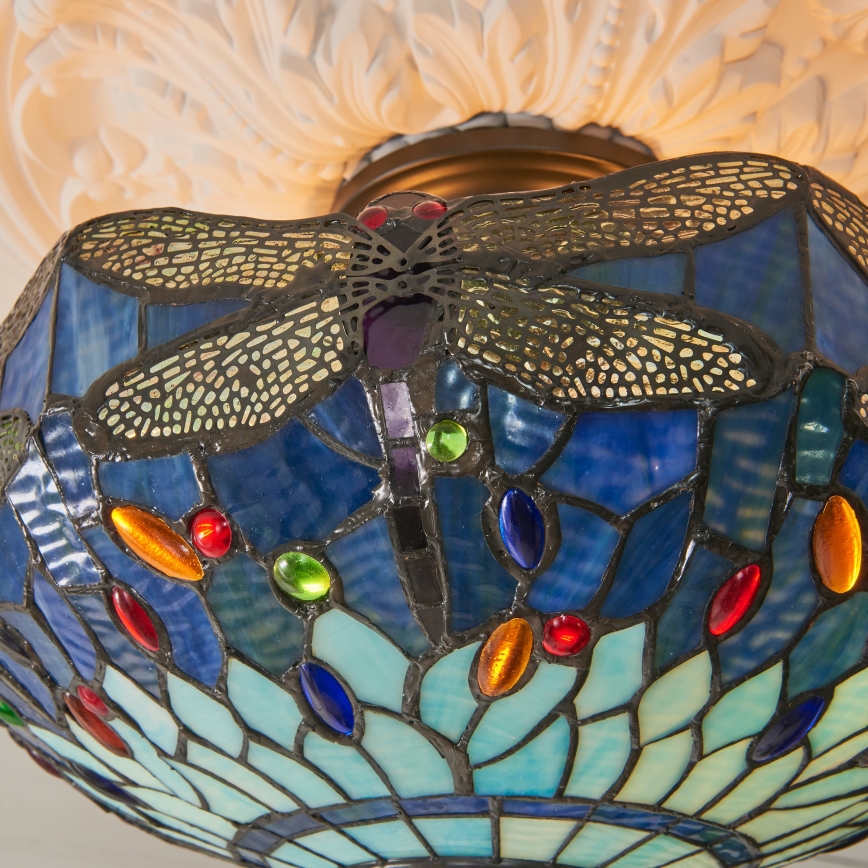 Endon 111897 - Plafonnier Tiffany DRAGONFLY, montage affleurant, 3 x E27 / 10 W / 230 V, Ø 41 cm