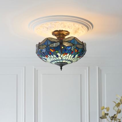 Endon 111897 - Tiffany DRAGONFLY plafonnière 3xE27/10W/230V Ø 41 cm