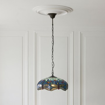 Endon 112195 - Kroonluchter aan ketting Tiffany DRAGONFLY 1xE27/60W/230V Ø 41 cm