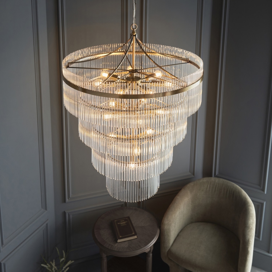 Endon 112576 - Suspension chaîne MARIETTA 16xE14/6W/230V laiton/transparent
