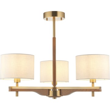 Endon 116993 - Hanglamp met stang HEATHCLIFF 3xE14/7W/230V messing/essenhout