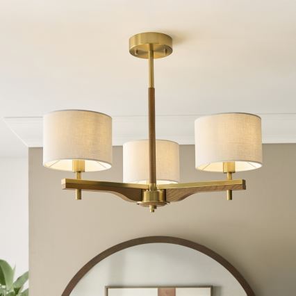 Endon 116993 - Hanglamp met stang HEATHCLIFF 3xE14/7W/230V messing/essenhout