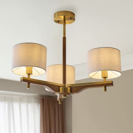 Endon 116993 - Hanglamp met stang HEATHCLIFF 3xE14/7W/230V messing/essenhout