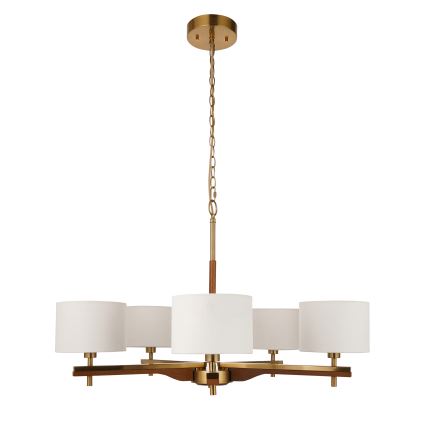 Endon 116994 - Kroonluchter aan ketting HEATHCLIFF 5xE14/7W/230V messing/essenhout