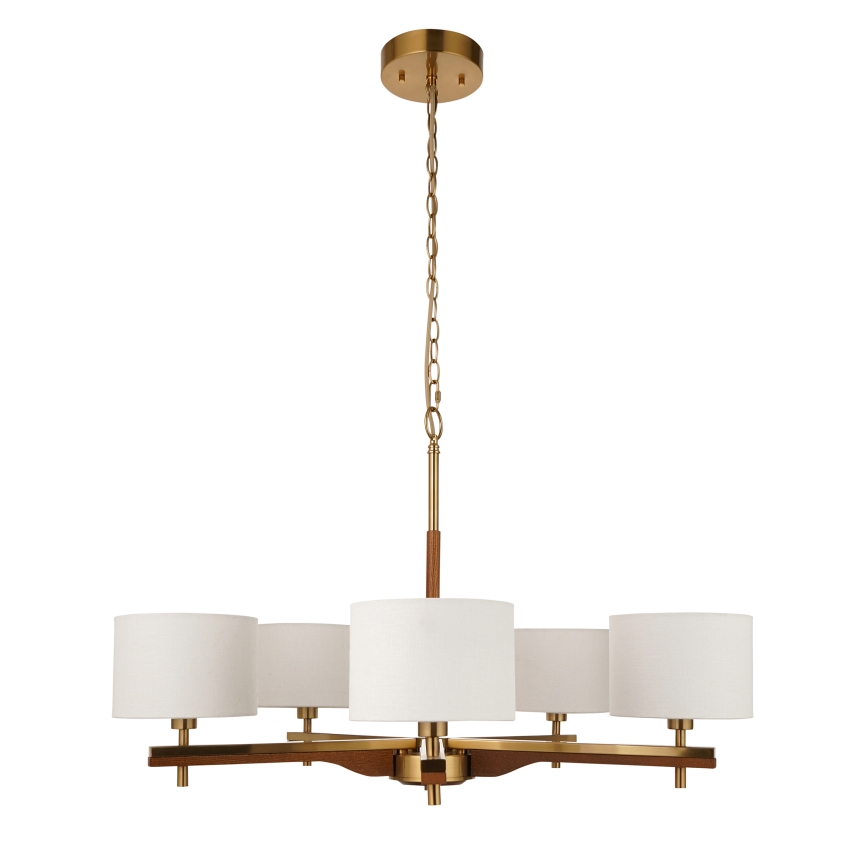 Endon 116994 - Kroonluchter aan ketting HEATHCLIFF 5xE14/7W/230V messing/essenhout