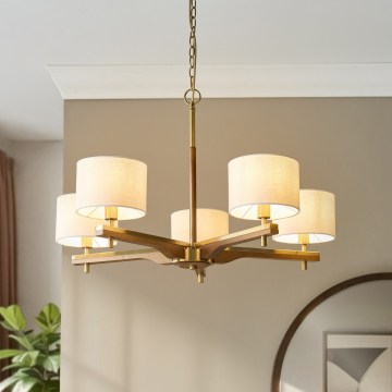 Endon 116994 - Lustre à chaîne HEATHCLIFF 5xE14/7W/230V laiton/frêne