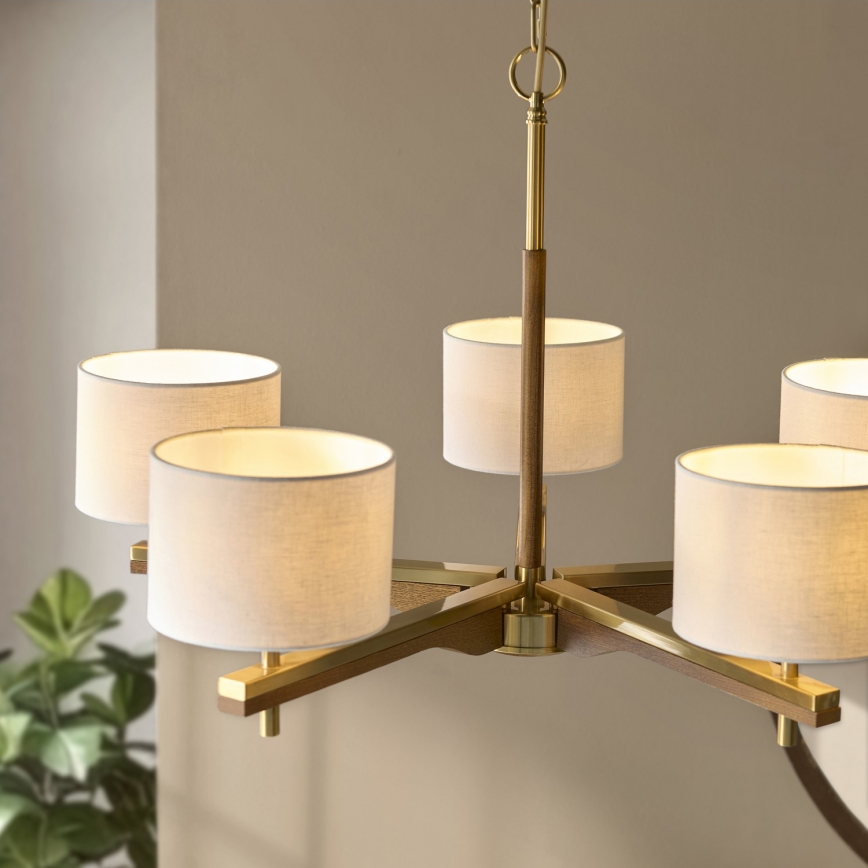 Endon 116994 - Lustre à chaîne HEATHCLIFF 5xE14/7W/230V laiton/frêne