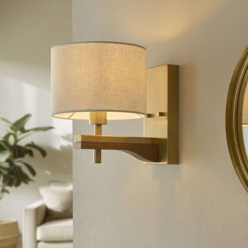 Endon 116995 - Wandlamp HEATHCLIFF 1xE14/7W/230V messing/essenhout