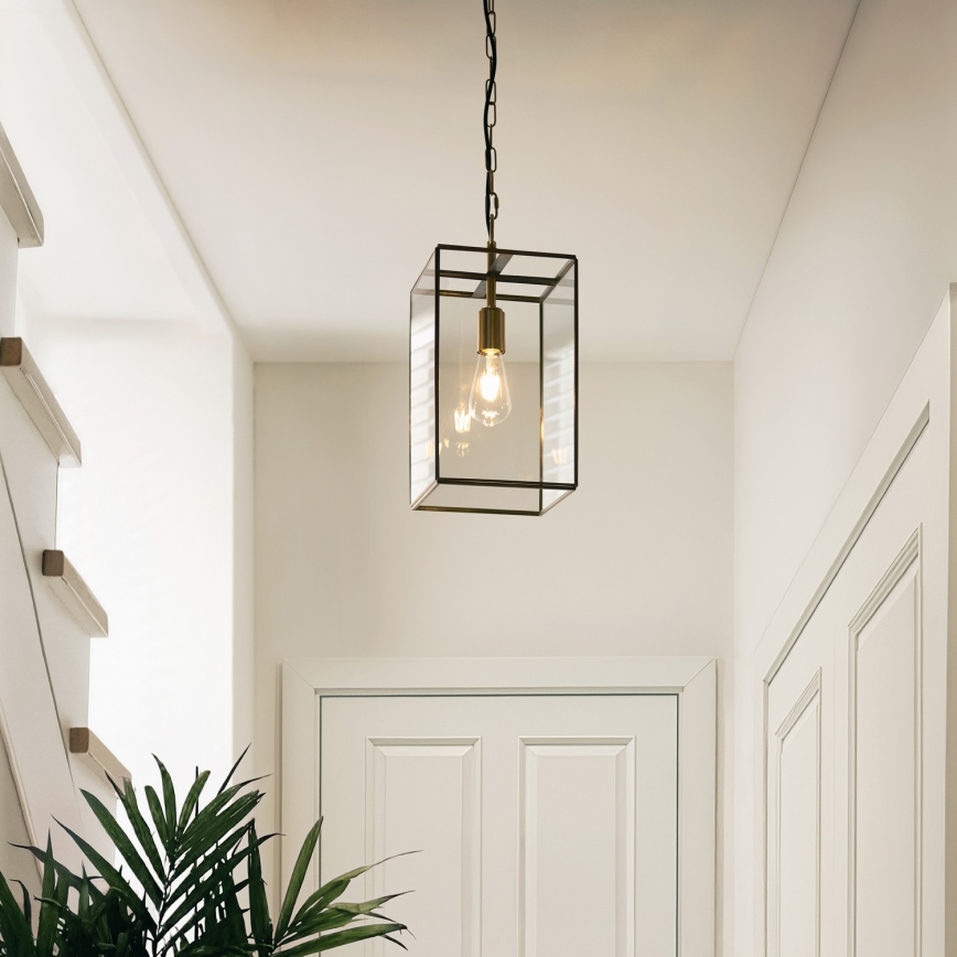 Endon 119141 - Suspension sur chaîne HAMMOND 1xE27/10W/230V 21,5x21,5 cm laiton
