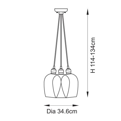 Endon 120648 - Hanglamp aan kabel 3xE27/10W/230V messing