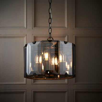 Endon 61281 - Kroonluchter aan ketting CLOONEY 4xE14/40W/230V zwart/rookglas