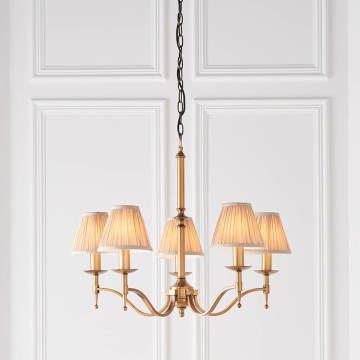 Endon 63627 - Kroonluchter aan ketting STANFORD 5xE14/40W/230V messing/beige