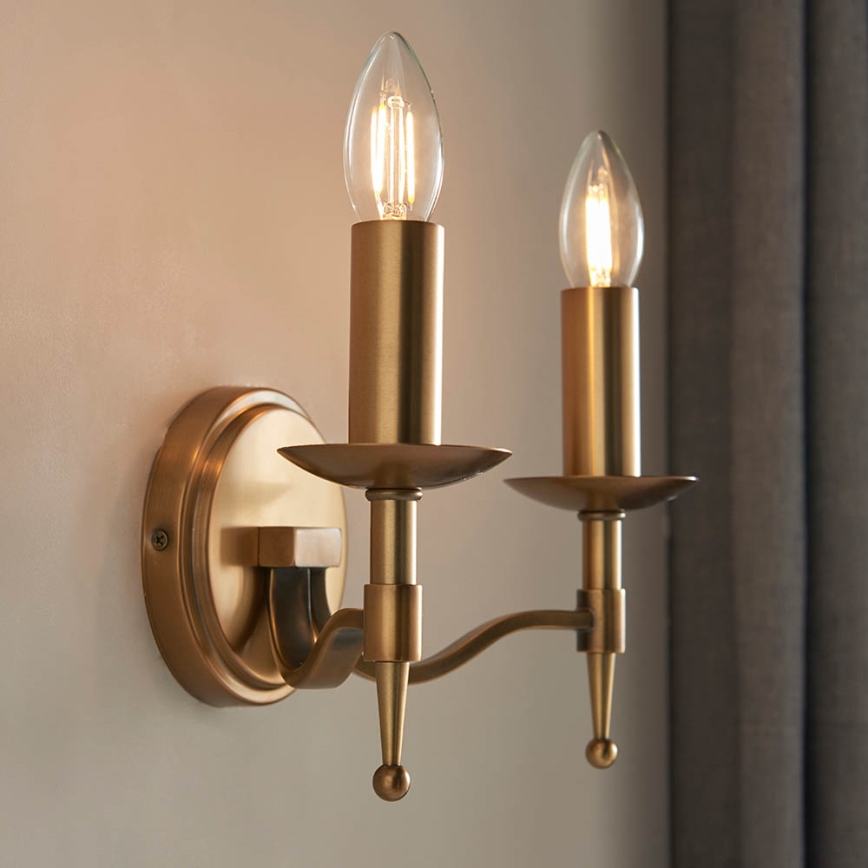 Endon 63654 - Wandlamp STANFORD 2xE14/40W/230V messing/beige