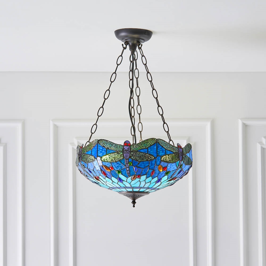 Endon 64075 - Suspension à chaîne Tiffany DRAGONFLY 3xE27/60W/230V Ø 41 cm