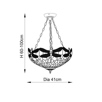 Endon 64075 - Tiffany-kroonluchter aan ketting DRAGONFLY 3xE27/60W/230V Ø 41 cm
