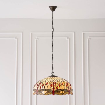 Endon 64079 - Tiffany-kroonluchter met ketting DRAGONFLY, 3x E27/60W/230V, Ø 50 cm