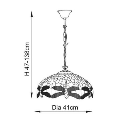 Endon 64080 - Kroonluchter aan ketting Tiffany DRAGONFLY 3xE27/60W/230V Ø 41 cm