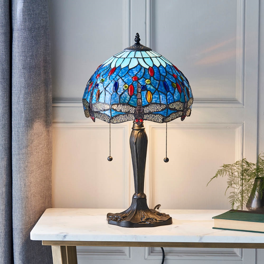 Endon 64090 - Lampe de table Tiffany DRAGONFLY 2xE27/60W/230V Ø 30 cm