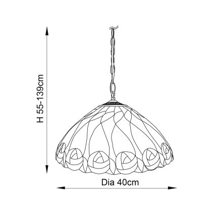 Endon 64176 - Suspension sur chaîne Tiffany HUTCHINSON 1x E27, max. 60 W, 230 V, Ø 40 cm