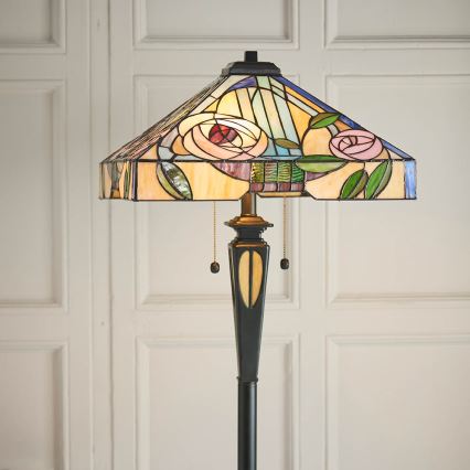 Endon 64383 - Tiffany-vloerlamp WILLIOW, 2x E27 (max. 60 W), 230 V, Ø 42,5 cm
