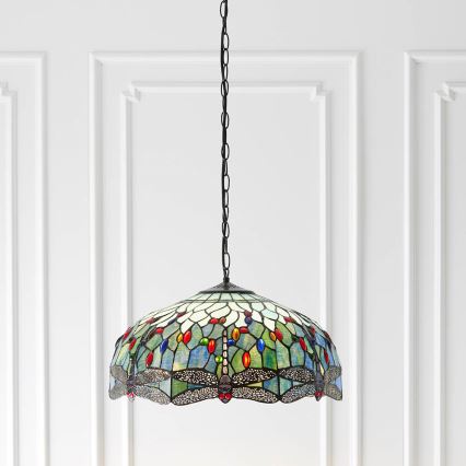 Endon 66148 - Kroonluchter aan ketting Tiffany DRAGONFLY 3xE27/60W/230V Ø 50 cm