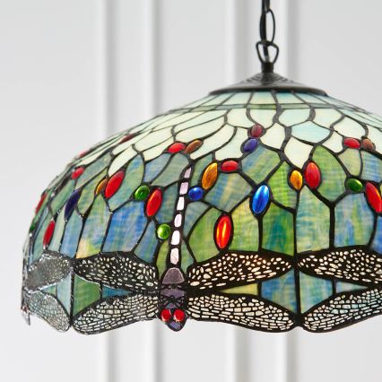 Endon 66148 - Kroonluchter aan ketting Tiffany DRAGONFLY 3xE27/60W/230V Ø 50 cm