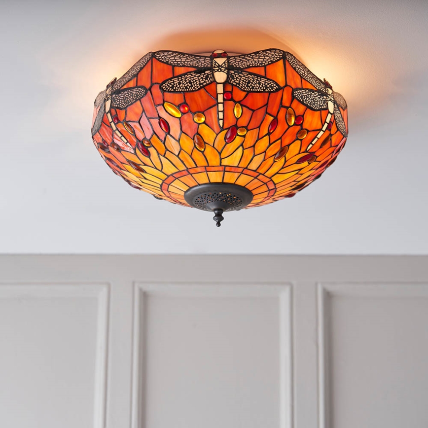 Endon 70721 - Tiffany-plafondlamp DRAGONFLY, 2x E27/60W/230V, Ø 41 cm
