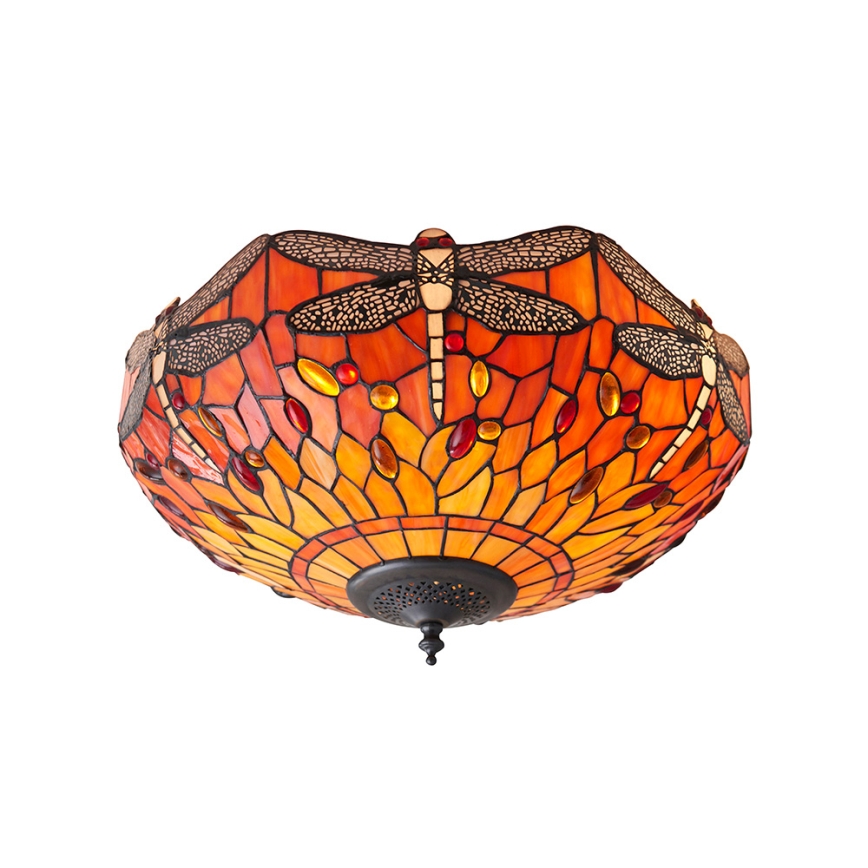 Endon 70721 - Tiffany-plafondlamp DRAGONFLY, 2x E27/60W/230V, Ø 41 cm