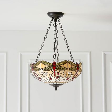 Endon 70759 - Lustre suspendu sur chaîne Tiffany DRAGONFLY 3xE27/60W/230V Ø 41 cm