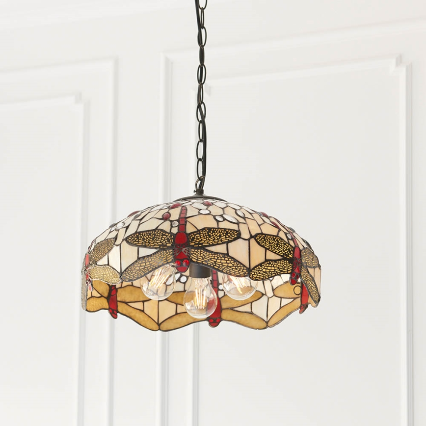 Endon 70824 - Kroonluchter aan ketting Tiffany DRAGONFLY 3xE27/60W/230V Ø 41 cm