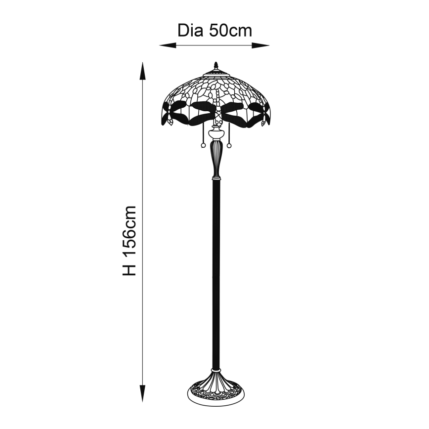 Endon 70940 - Lampadaire Tiffany DRAGONFLY 2xE27/60W/230V Ø 50 cm