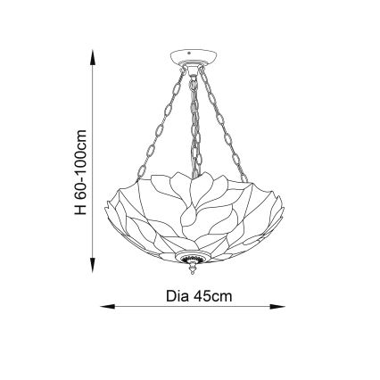 Endon 70946 - Tiffany BOTANICA kroonluchter aan ketting, 3x E27 (max. 60 W), 230 V, Ø45 cm
