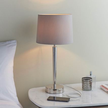 Endon 72175 - Lampe de table avec port USB SYON 1xE14/40W/230V chrome brillant/beige