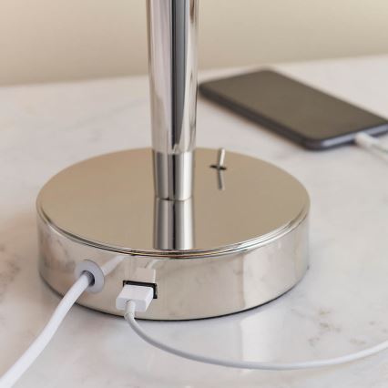 Endon 72175 - Lampe de table avec port USB SYON 1xE14/40W/230V chrome brillant/beige