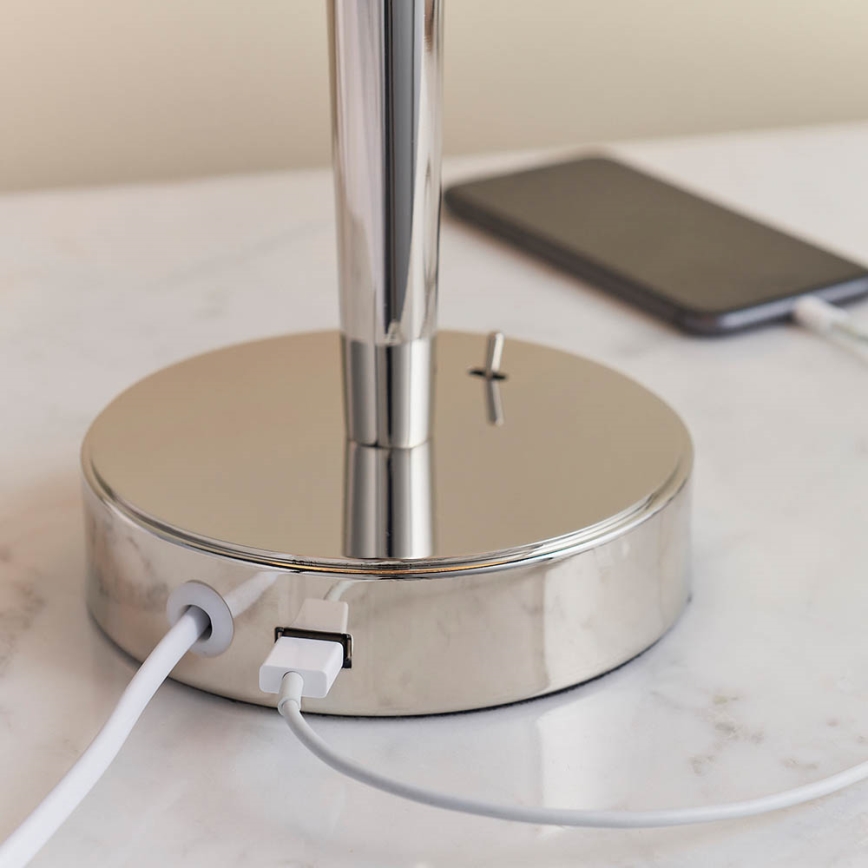 Endon 72175 - Lampe de table avec port USB SYON 1xE14/40W/230V chrome brillant/beige