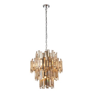 Endon 72744 - Kristallen kroonluchter aan ketting VIVIANA 12xE14/40W/230V glanzend chroom/rookglas