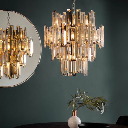 Endon 72744 - Lustre en cristal suspendu VIVIANA 12xE14/40W/230V chrome brillant/fumé