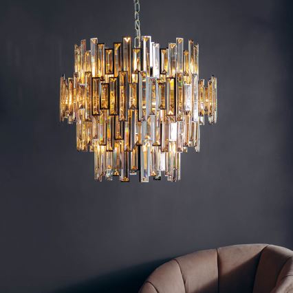 Endon 72746 - Kristallen kroonluchter aan ketting VIVIANA 15xE14/40W/230V glanzend chroom/rookkleurig