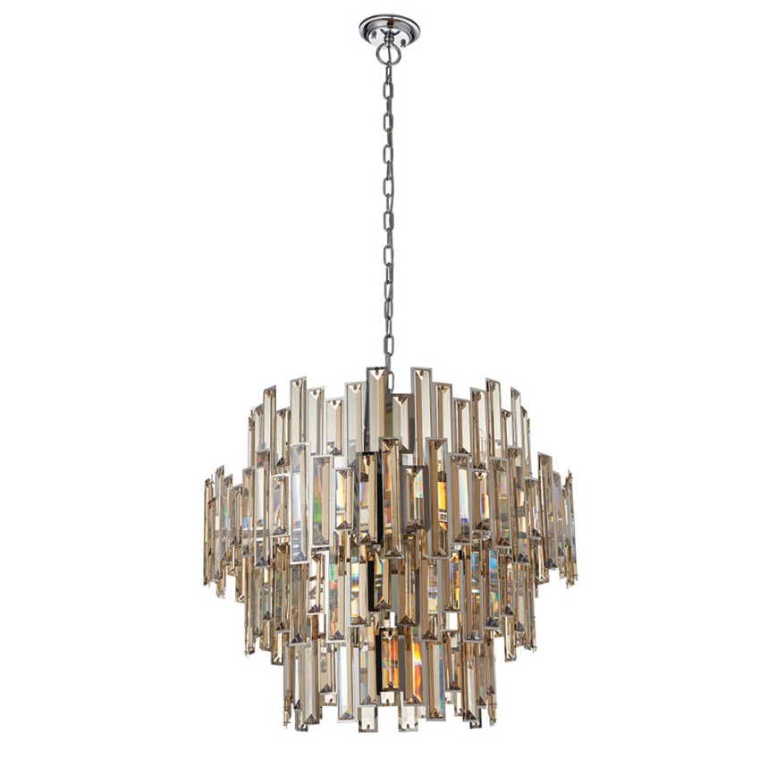 Endon 72746 - Kristallen kroonluchter aan ketting VIVIANA 15xE14/40W/230V glanzend chroom/rookkleurig