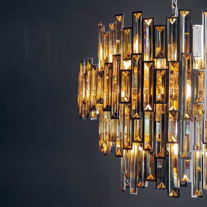 Endon 72746 - Lustre en cristal VIVIANA sur chaîne 15xE14/40W/230V, chrome brillant/verre fumé